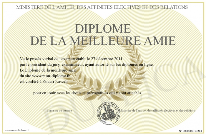 Diplome De La Meilleure Amie