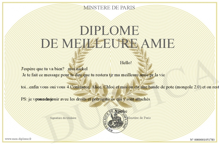 Diplome De La Meilleure Amie