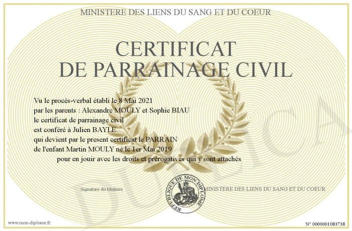 Certificat De Parrainage Civil Vierge à Imprimer