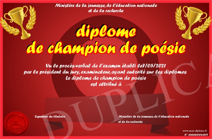Diplome de champion de poesie Diplome de champion de poesie