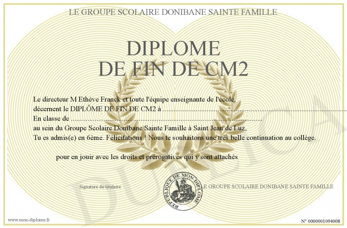 Diplome Fin De Cm2 A Imprimer