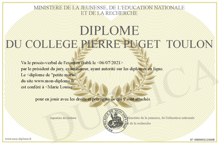 DiplomeduCollegePierrePugetTOULON