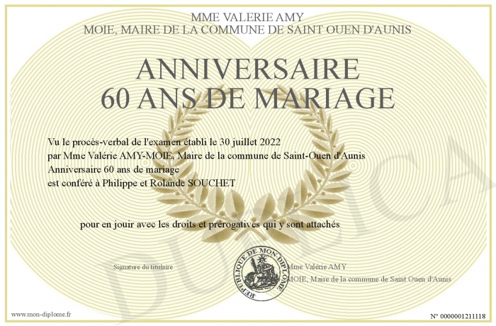Carte Anniversaire 60 Ans De Mariage Gratuite www.mon-diplome.fr