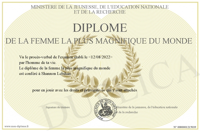Diplomedelafemmelaplusmagnifiquedumonde