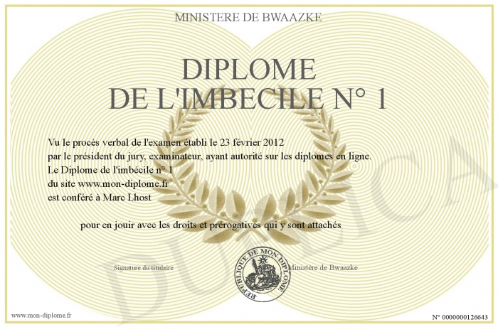 Diplôme de l'imbécile n° 1