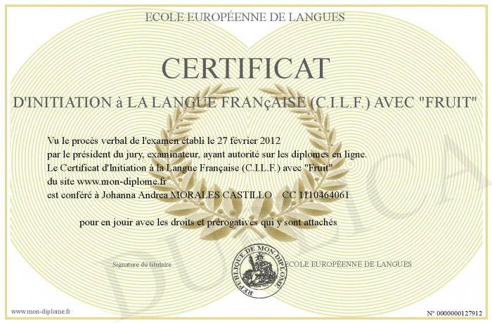 Certificat D Initiation A La Langue Francaise Cilf Avec Fruit