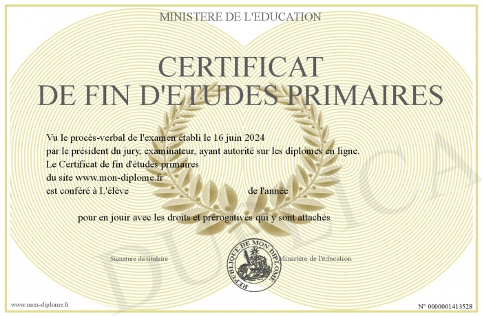 Certificat de fin d etudes primaires Certificat de fin d etudes primaires