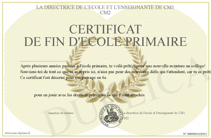 Certificat de fin d ecole primaire