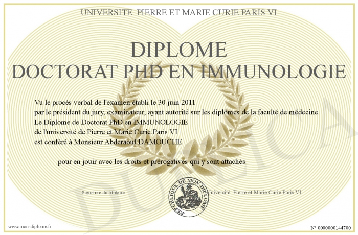 DiplomeDOCTORATPHDENIMMUNOLOGIE