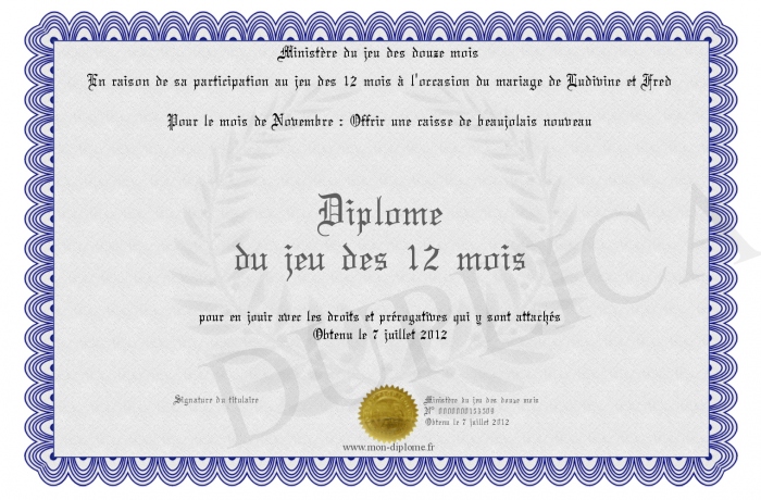 Diplôme Jeu Des 12 Mois à Personnaliser Gratuit