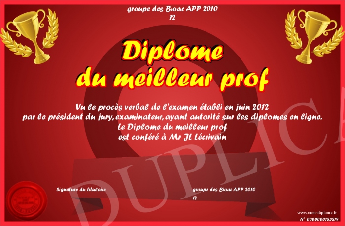Diplome De La Meilleur Prof A Imprimer