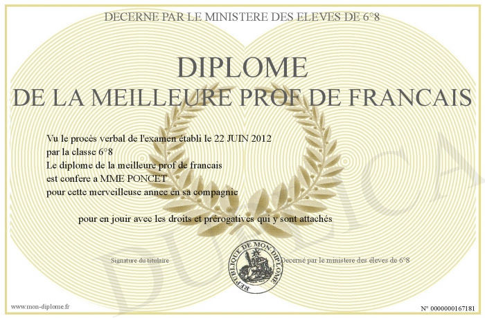 Diplome De La Meilleur Prof A Imprimer