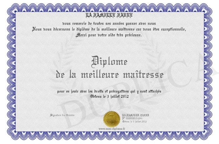 Diplome Dela Meilleure Maitresse A Personnaliser Et A Imprimer