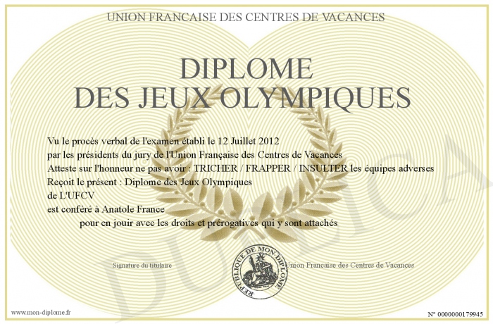 diplome jeux olympiques
