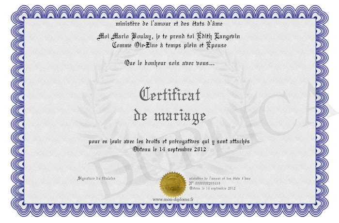 Faux Certificat De Mariage Vierge A Imprimer