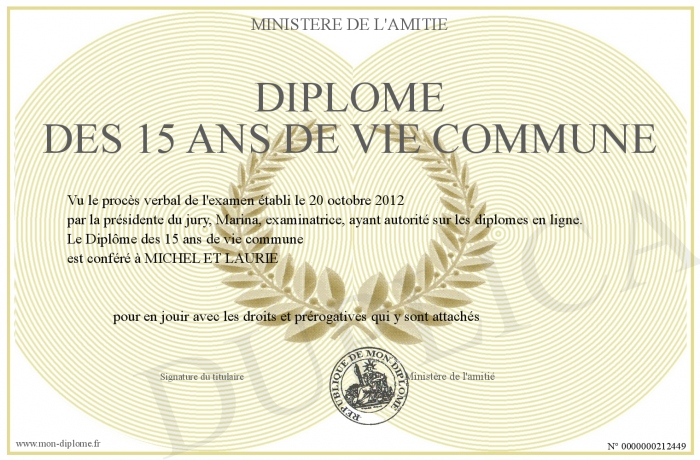 Distribution De Deux Fois 15 Ans Diplome-des-15-ans-de-vie-commune