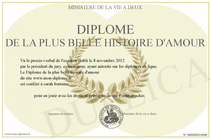 Diplôme de la plus belle histoire d'amour Diplôme de la plus belle histoire d'amour