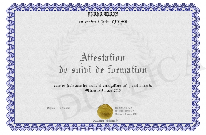 Attestation de suivi de formation