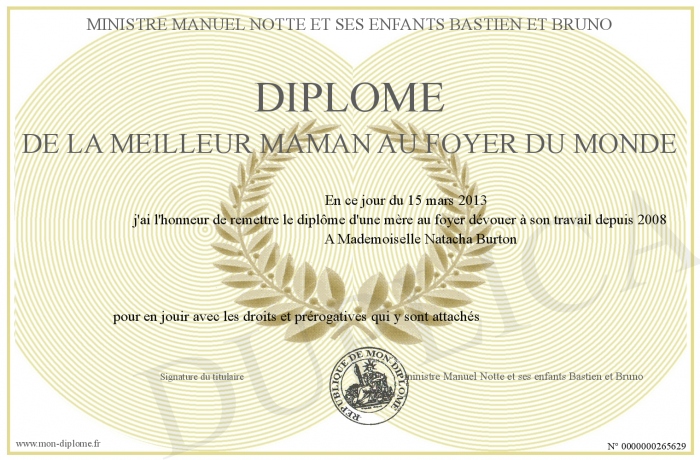 Diplome De La Meilleur Maman Au Foyer Du Monde