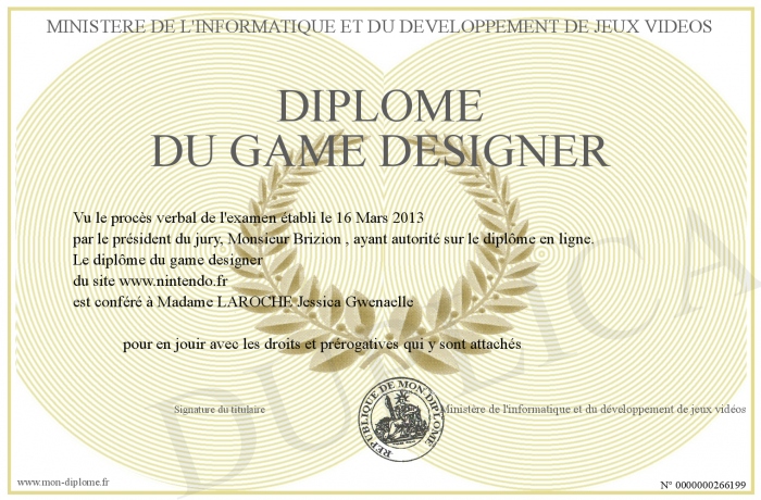 Diplome De Game Designer