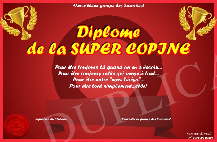 DIPLOME DU SUPER COPINE