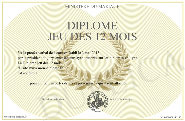 Diplôme Jeu Des 12 Mois à Personnaliser Gratuit