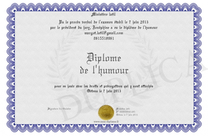 Humoristique Modèle De Diplome Vierge à Imprimer Gratuit