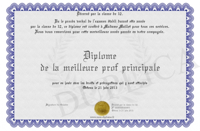 Diplome De La Meilleur Prof A Imprimer