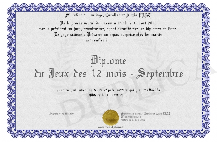 Vierge Diplome Jeu Des 12 Mois A Personnaliser Gratuit