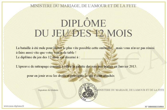Diplome Jeu Des 12 Mois à Imprimer Gratuit