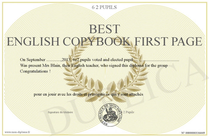 My English Copybook Page Garde