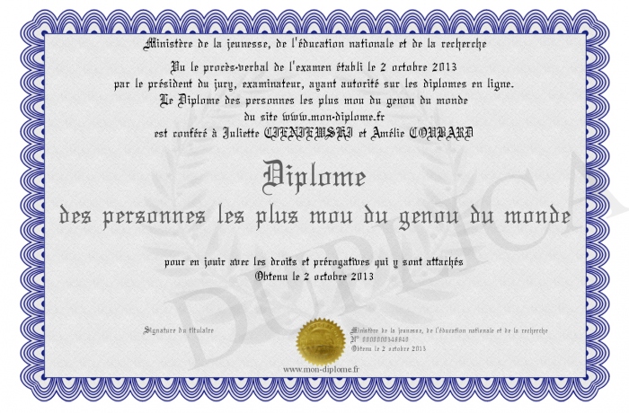 Diplome Des Personnes Les Plus Mou Du Genou Du Monde