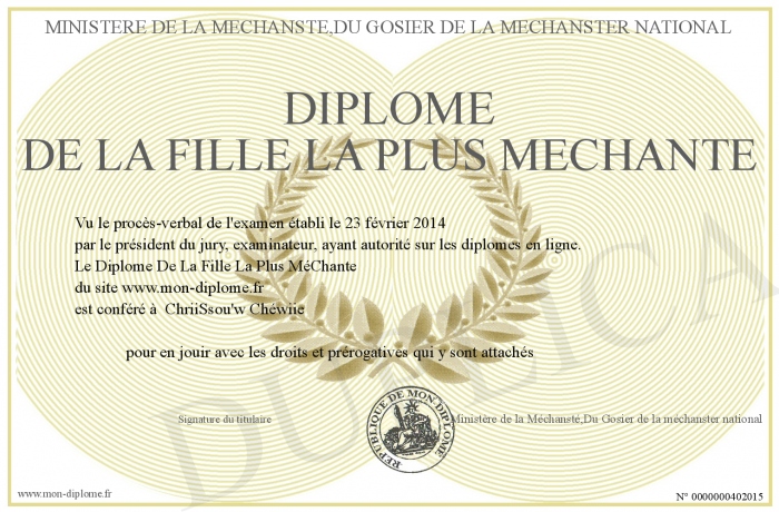 Diplome-De-La-Fille-La-Plus-MeChante