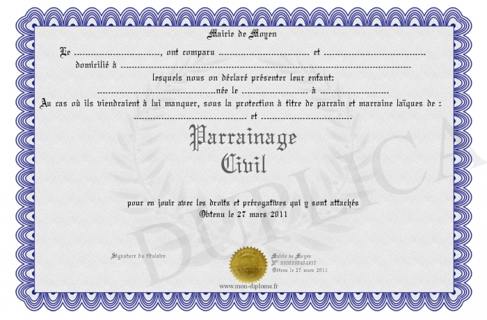 Certificat De Parrainage Civil Vierge à Imprimer Parrainage-Civil