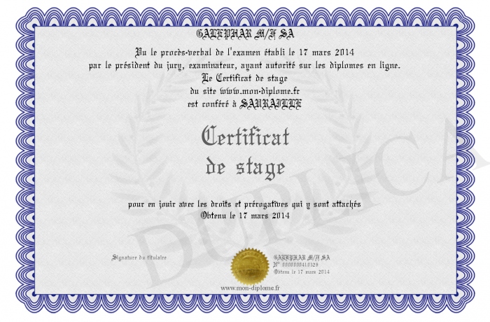 Certificat De Stage