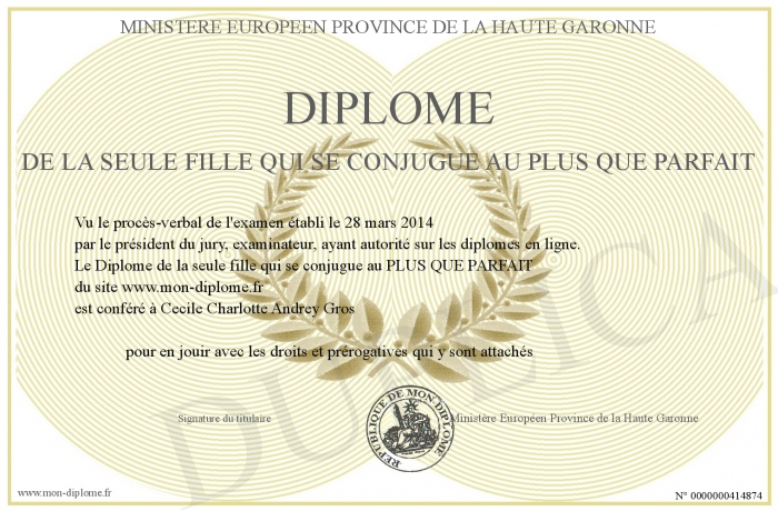 Diplome De La Seule Fille Qui Se Conjugue Au Plus Que Parfait