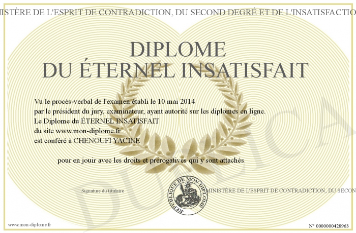 Diplome Du Eternel Insatisfait