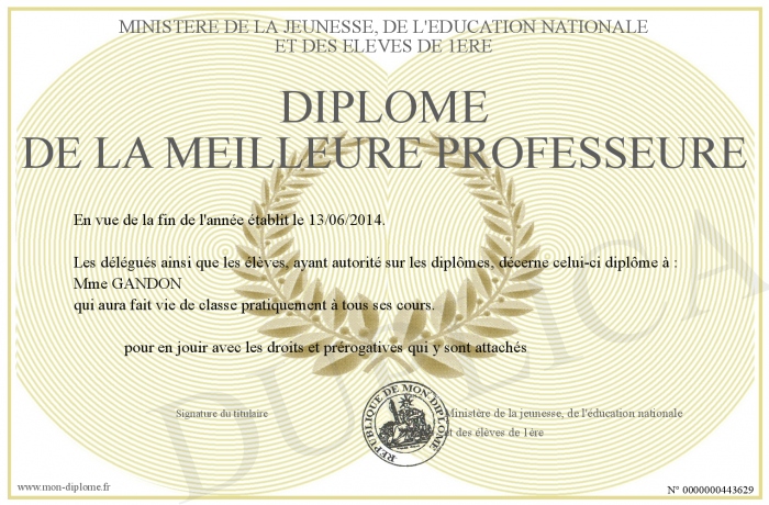 Diplome De La Meilleur Prof A Imprimer