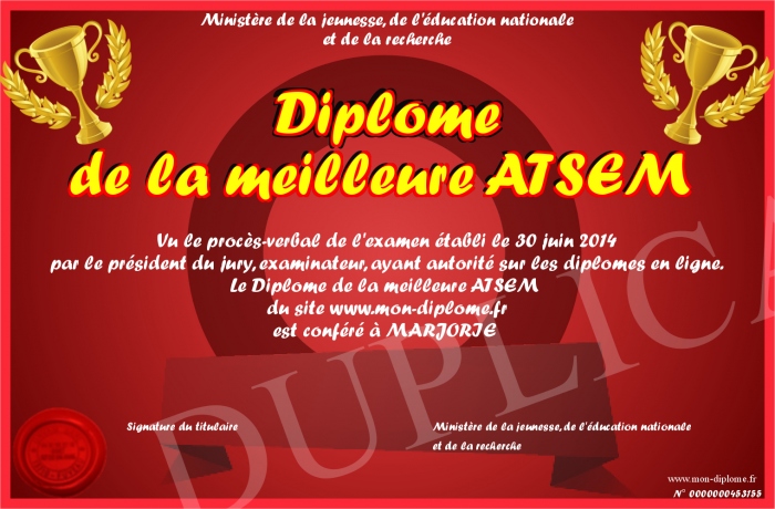 Diplome De La Meilleure Atsem à Imprimer