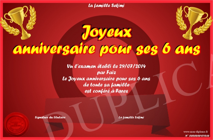 Joyeux Anniversaire Pour Ses 6 Ans