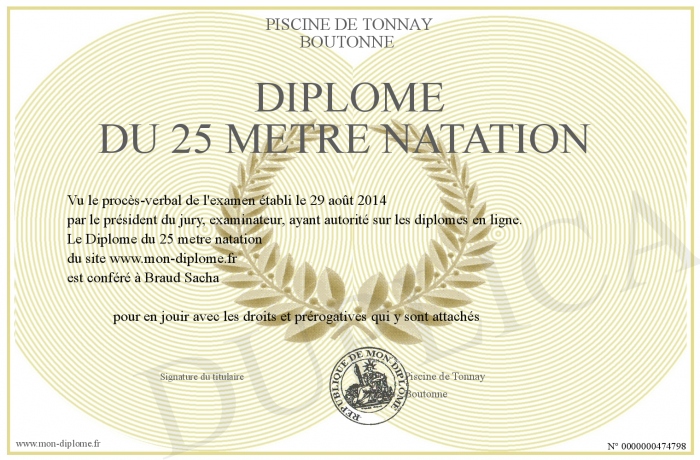 diplome 25 metre natation