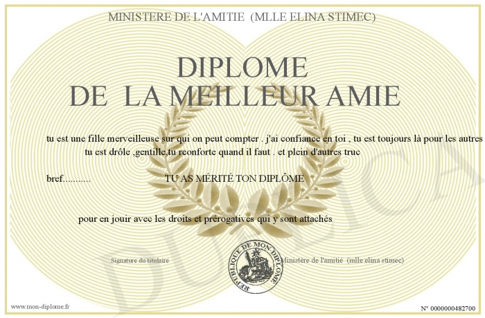 Diplome De La Meilleure Amie