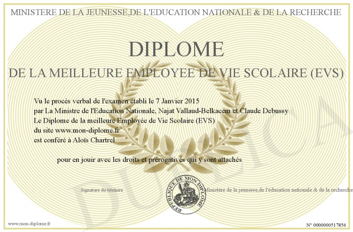 Diplome De La Meilleure Employee De Vie Scolaire Evs