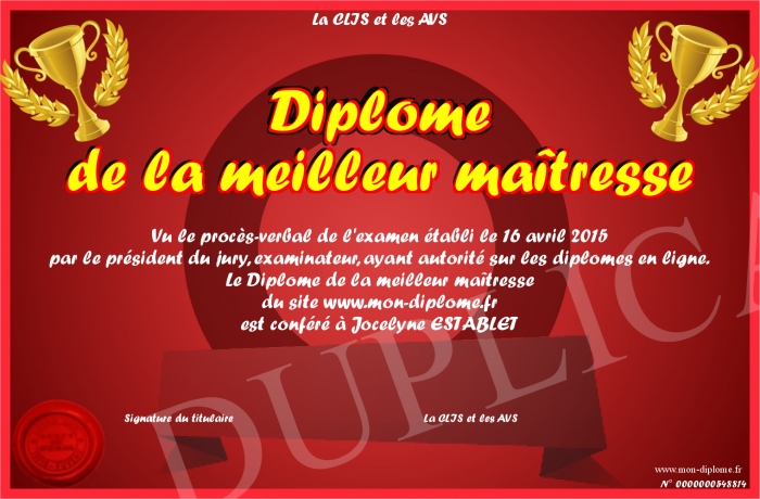Diplome Dela Meilleure Maitresse A Personnaliser Et A Imprimer