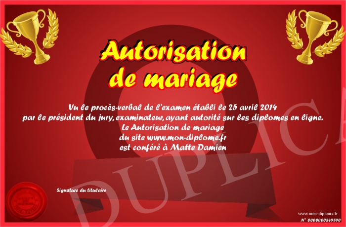 autorisation mariage