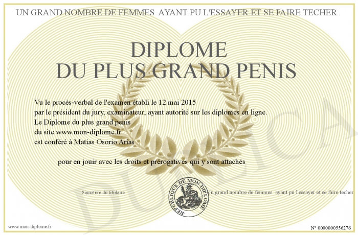 Diplome Du Plus Grand Penis