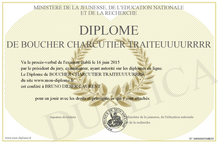 Diplome-de-BOUCHER-CHARCUTIER-TRAITEUUUURRRR