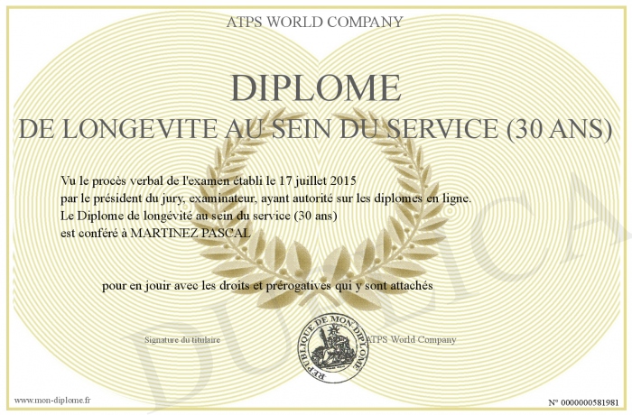 Diplome De Longevite Au Sein Du Service 30 Ans