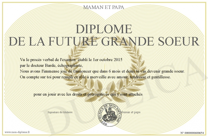Diplome De La Future Grande Soeur