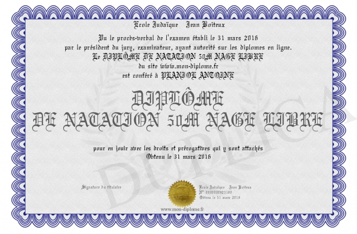 diplome 50m nage